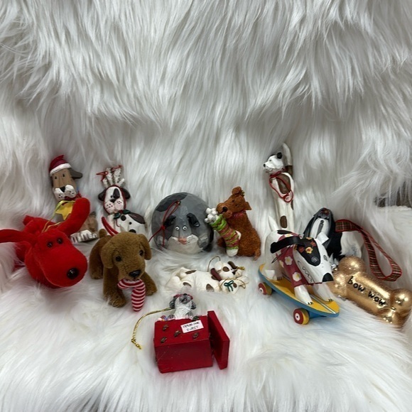 Lot of NEW DOG Christmas ornaments!! Plush glass resin total of 12! - Picture 1 of 4